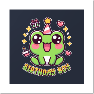 Birthday Boy Frog Kawaii Toad Lover Kids Bday Posters and Art